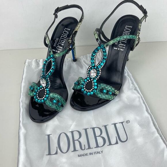 LORIBLU Jeweled Leather Sandals Heels - Made in Italy - $570. - Picture 16 of 16